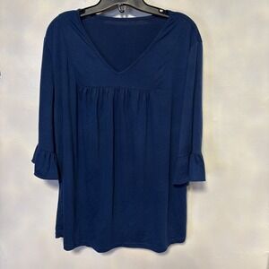 LEMON Blouse Womens Size XXL 3/4 Sleeve Top Summer  BLUE